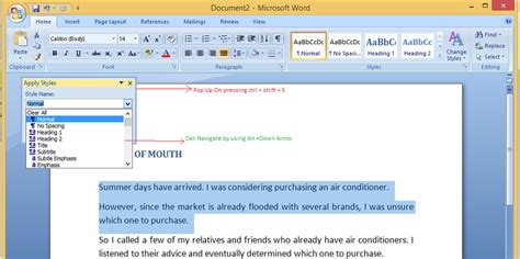 what is the main purpose of using styles in a word processing document
