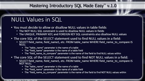 what is the meaning of the null value in databases