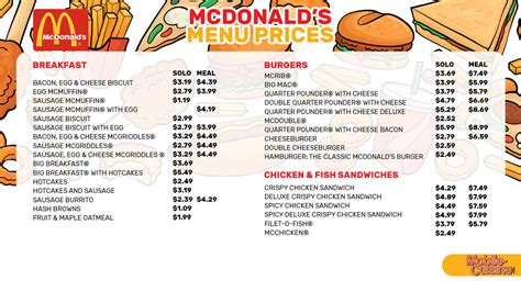 what is the menu for mcdonald's