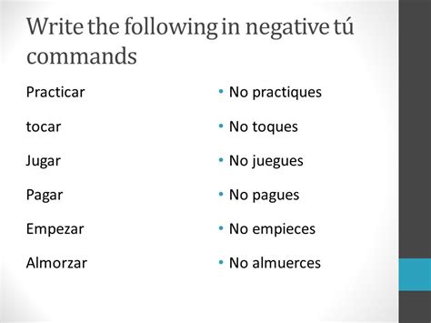 what is the negative tu command for jugar