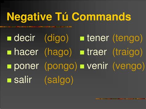 what is the negative tu command for venir