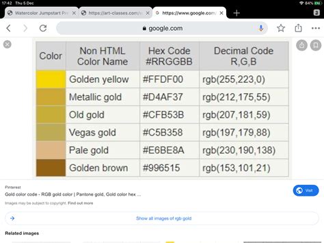 what is the number code for the color gold