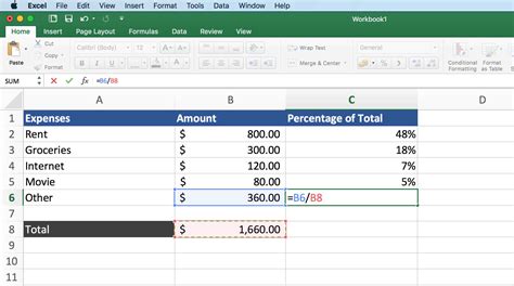 what is the percentage formula in ms excel