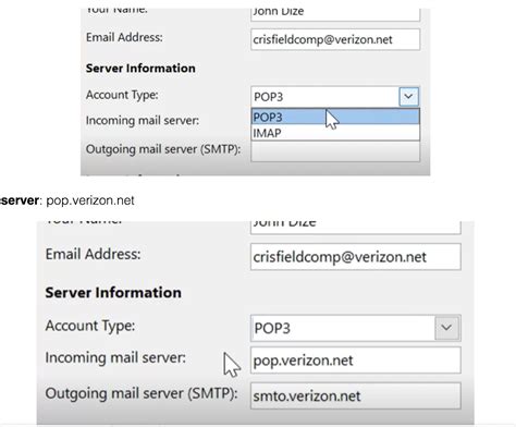 what is the pop server for verizon email