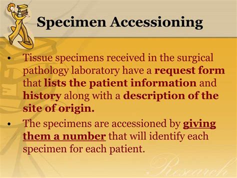what is the primary function of accessioning in a specimen processing procedure