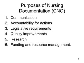 what is the purpose of nursing documentation cno