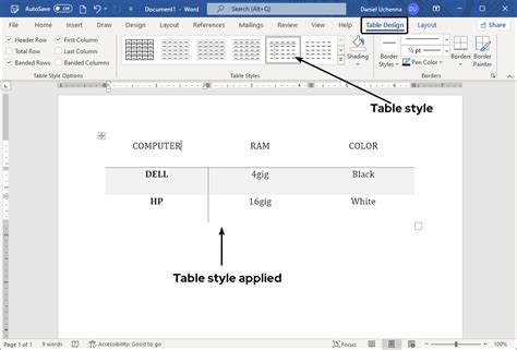 what is the purpose of table styles in microsoft word