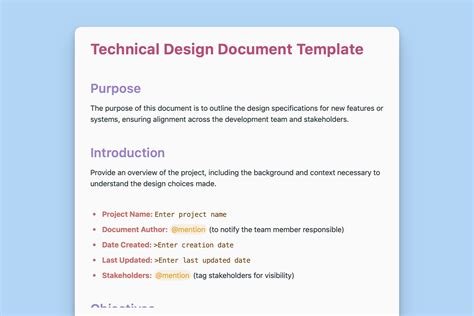 what is the purpose of technical design document
