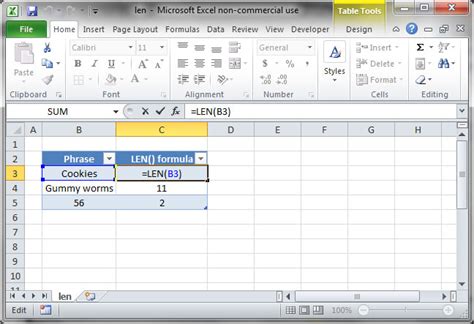 what is the purpose of the length () function in excel