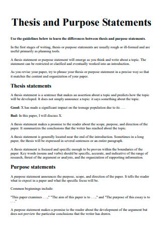 what is the purpose of thesis statement