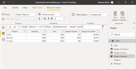 what is the source of fields when creating a measure