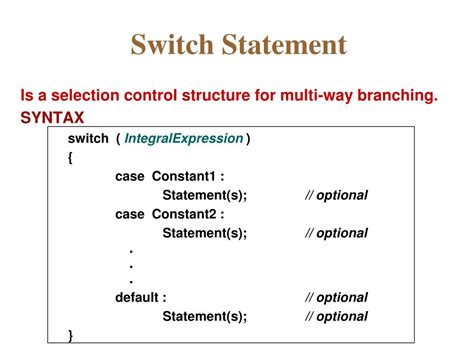 what is the syntax of switch statement