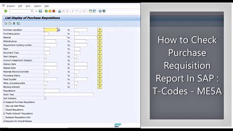 what is the tcode for purchase requisition in sap