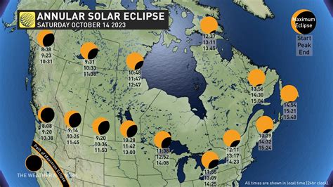 what is the time of solar eclipse tomorrow in canada