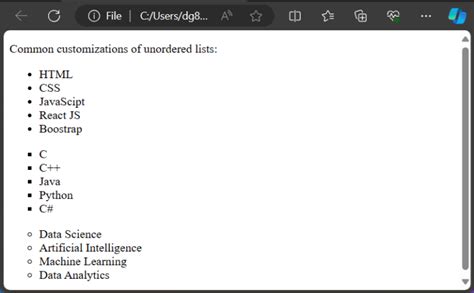 what is unordered list in html with example