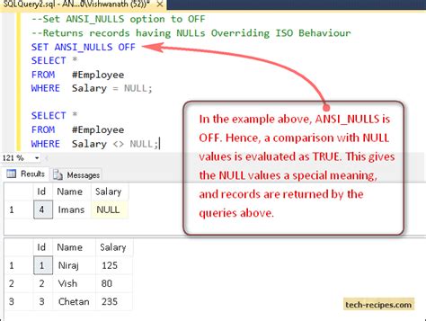what is use of set ansi_nulls on in sql server