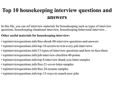 what kind of questions are asked in a housekeeping interview