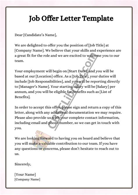 what should a written job offer include