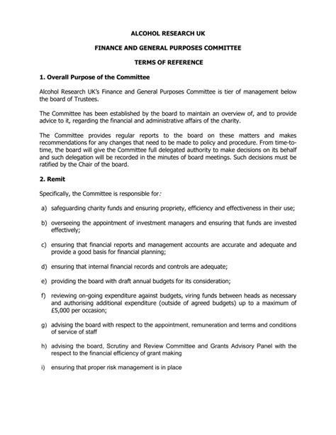 what should be in a terms of reference for a committee