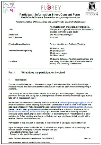 what should be included in a participant information sheet