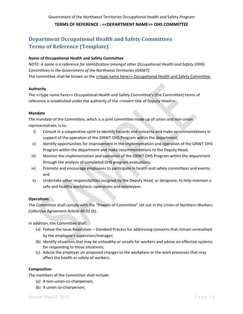 what should be included in a terms of reference document
