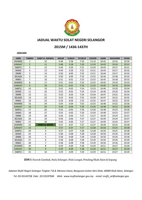 what time is zohor in selangor