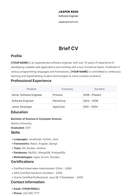 what to include in a brief cv