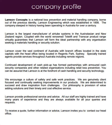 what to include in a company profile