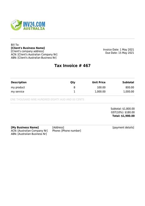 what to include on an invoice australia