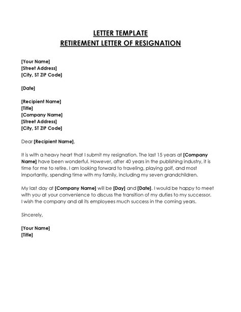 what to say in a resignation letter when retiring