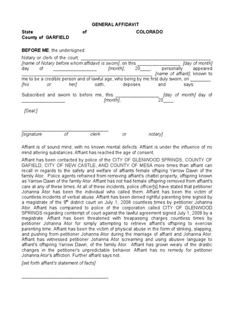 what to say in an affidavit for custody