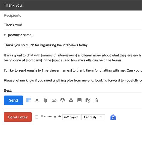 what to say when sending an email after an interview