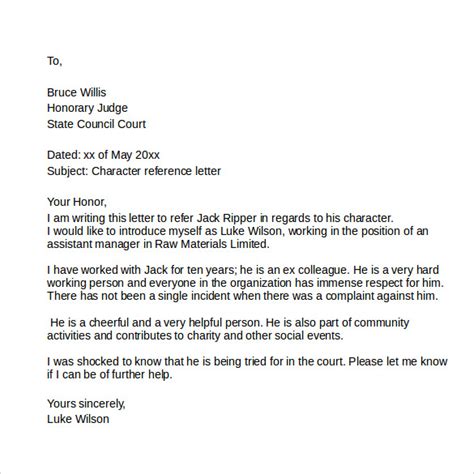 what to write in a character reference letter to a judge