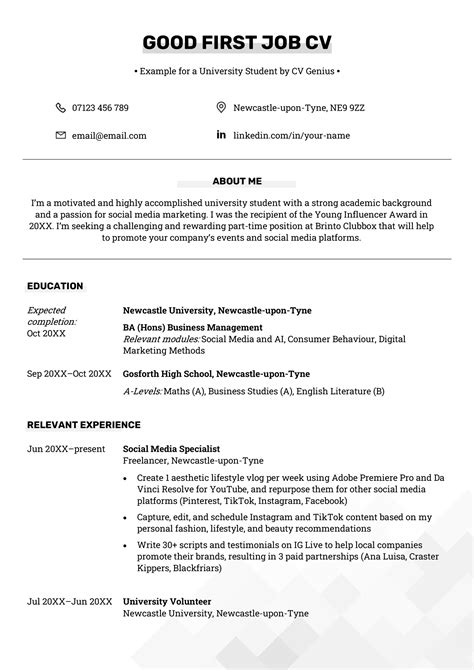 what to write in a cv for first job