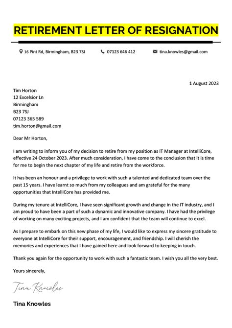 what to write in a letter of resignation due to retirement