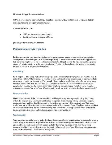 what to write in a performance review examples