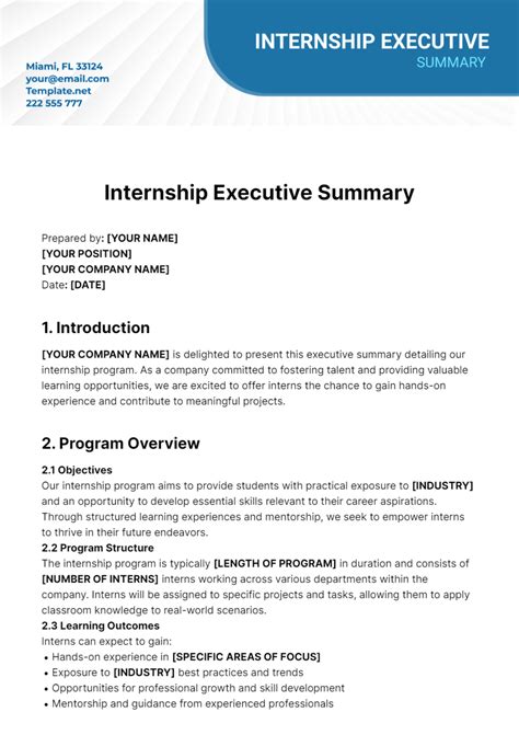 what to write in executive summary of internship report