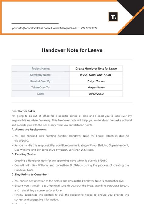 what to write in handover notes