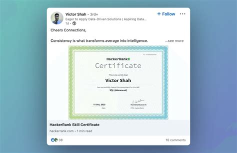 what to write in linkedin post for certificate of appreciation