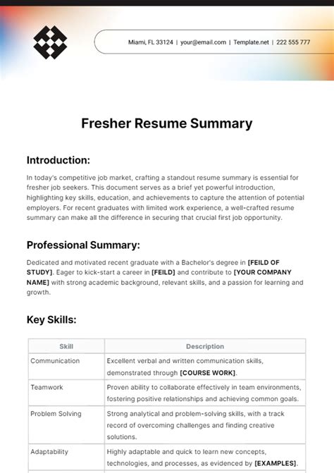 what to write in summary of resume for freshers