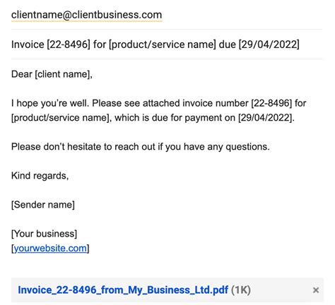 what to write on an email when sending an invoice to a client