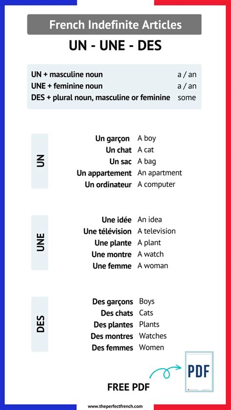 when to use un une des in french with examples