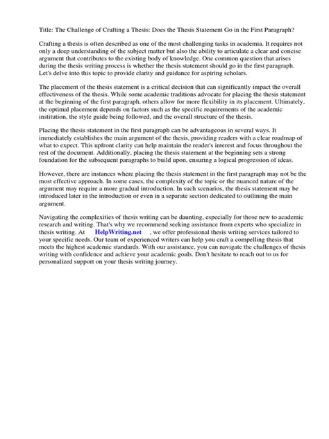 where does the thesis statement go in the first paragraph