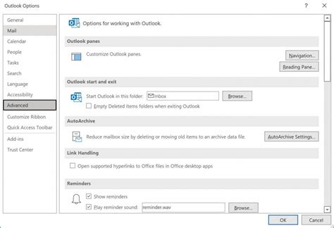 where is advanced options in outlook