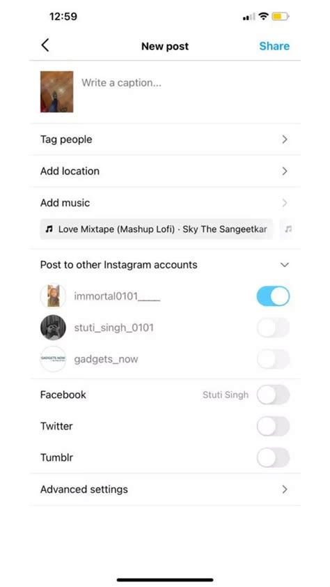 where is advanced settings on instagram on iphone