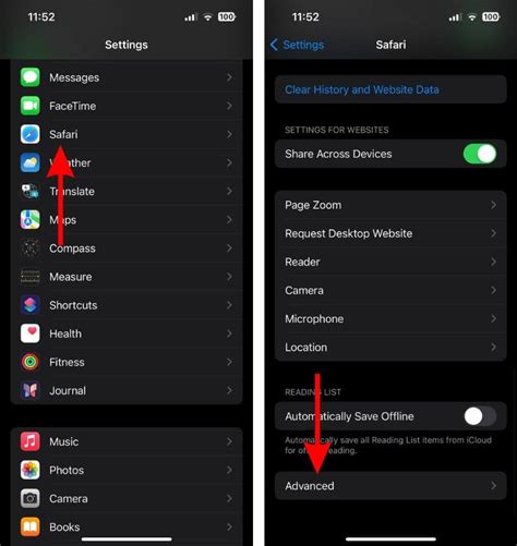 where is advanced settings on iphone