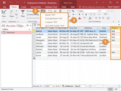 where is filter by selection in access