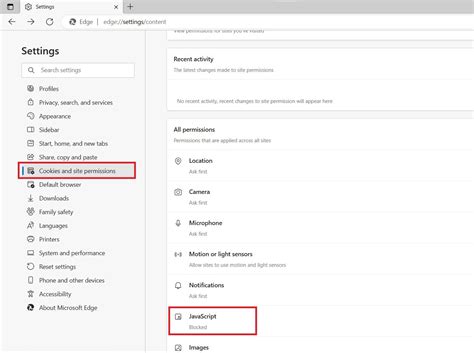 where is javascript in my settings