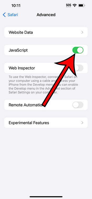 where is javascript on iphone settings