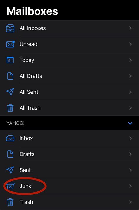 where is junk email folder on iphone